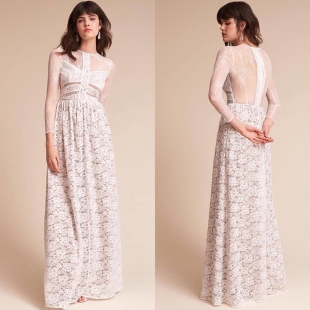NWT Sau Lee Long-Sleeve Lace Maxi Wedding Dress Noche White Womens Size 2 - Picture 9 of 10